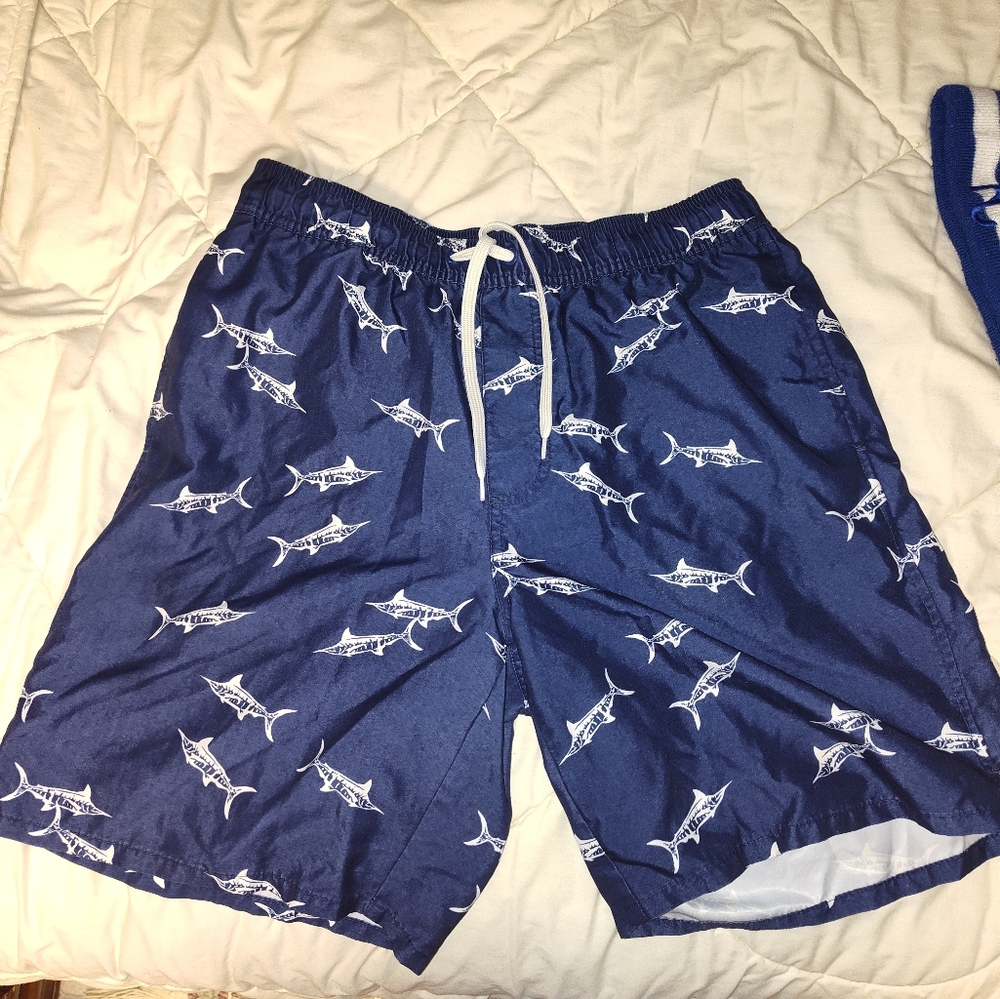 Blue Shark Print Swim Shorts